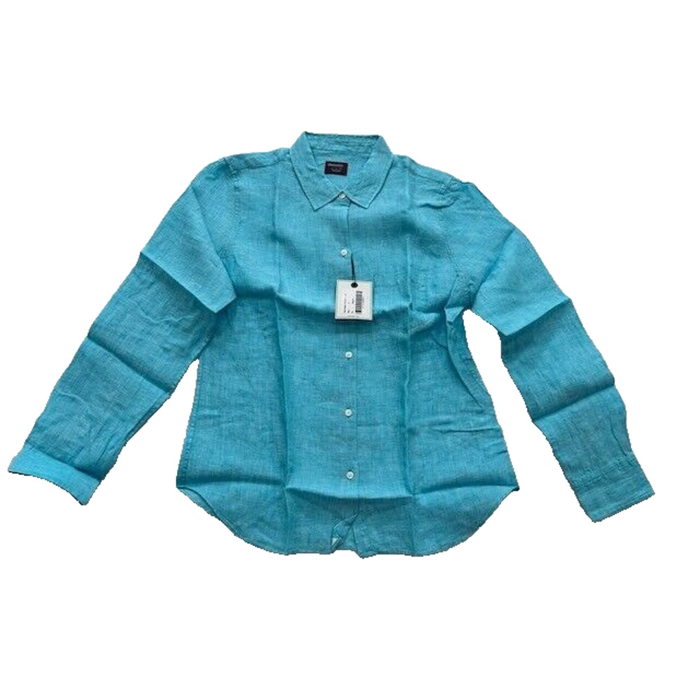 UNTUCKit Blush Button Down Shirt Long Sleeve Collared 100% Linen Aqua Size 6 NEW